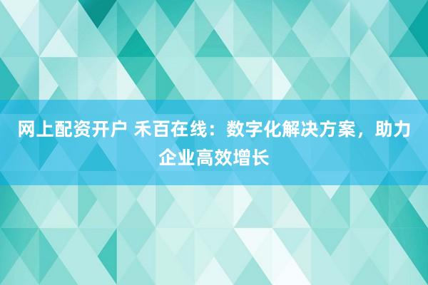 网上配资开户 禾百在线：数字化解决方案，助力企业高效增长