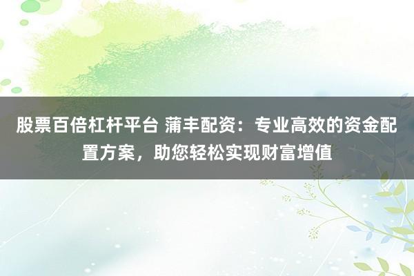 股票百倍杠杆平台 蒲丰配资：专业高效的资金配置方案，助您轻松实现财富增值