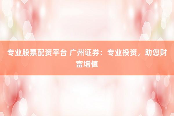 专业股票配资平台 广州证券：专业投资，助您财富增值